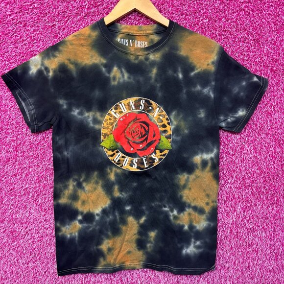 Guns N’ Roses Blossoming Rose Leopard Print Band Logo Heavy Metal Tie Dye Small - Picture 1 of 4